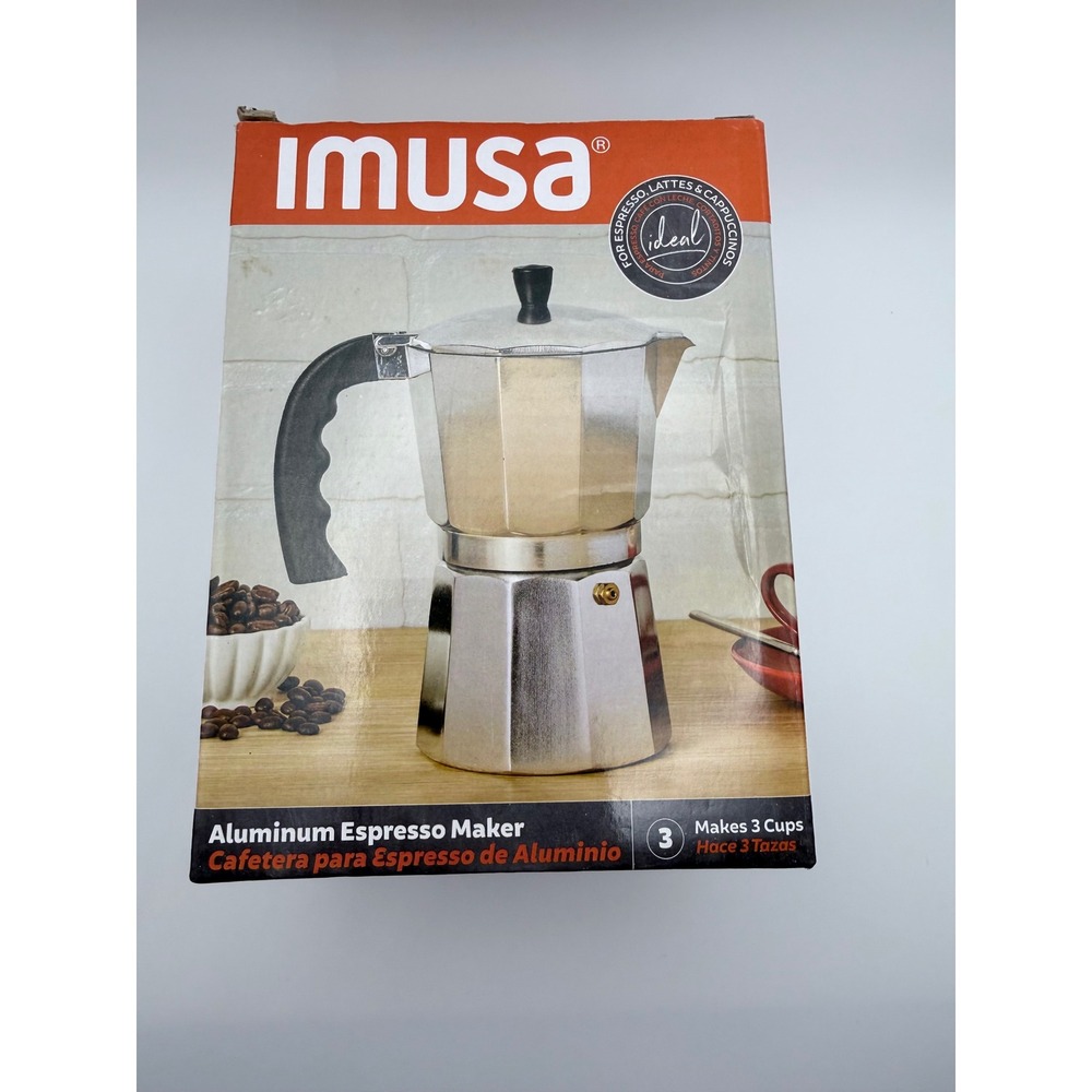 IMUSA Aluminum Stovetop Espresso Maker 3 Cup Moka Pot Silver B120-22017M